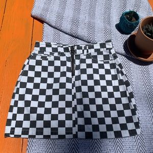 Urban Outfitters Checkered Denim Zip Mini Skirt